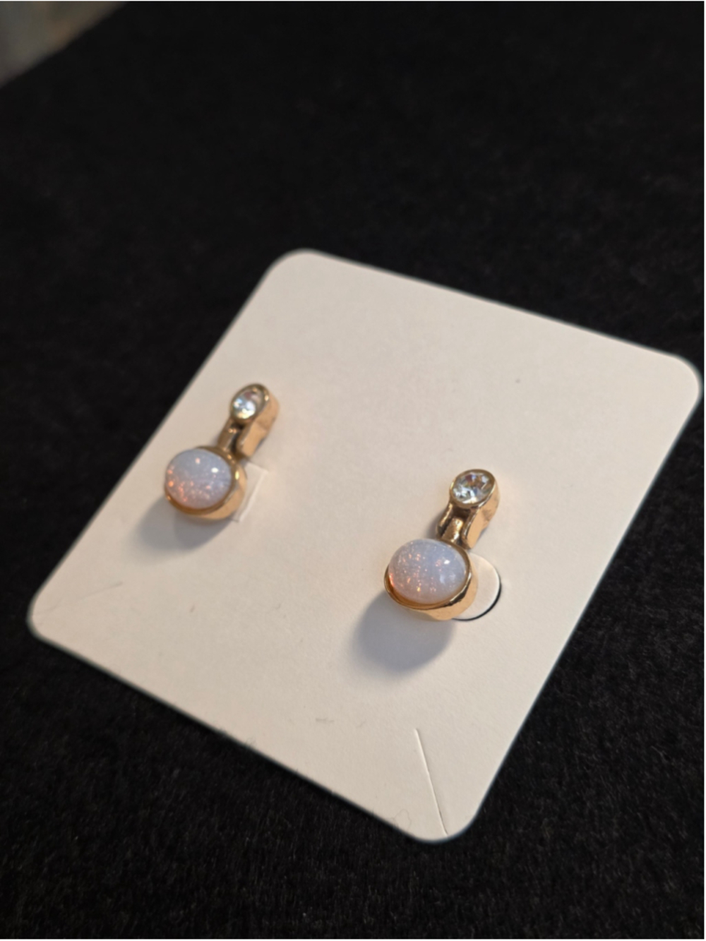 RARE 1980s Givenchy Faux Opal and Crystal Clip on Earrings - Picture 12 of 16